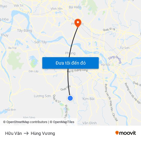 Hữu Văn to Hùng Vương map