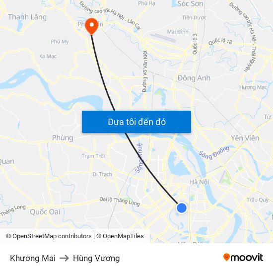 Khương Mai to Hùng Vương map
