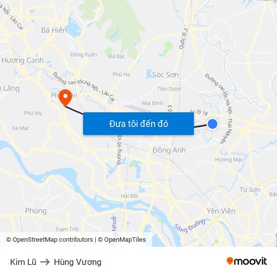 Kim Lũ to Hùng Vương map