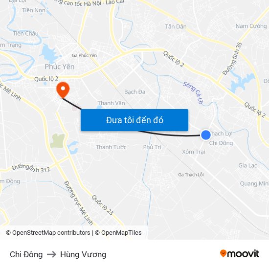 Chi Đông to Hùng Vương map