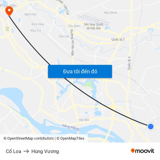 Cổ Loa to Hùng Vương map