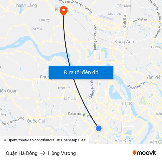 Quận Hà Đông to Hùng Vương map