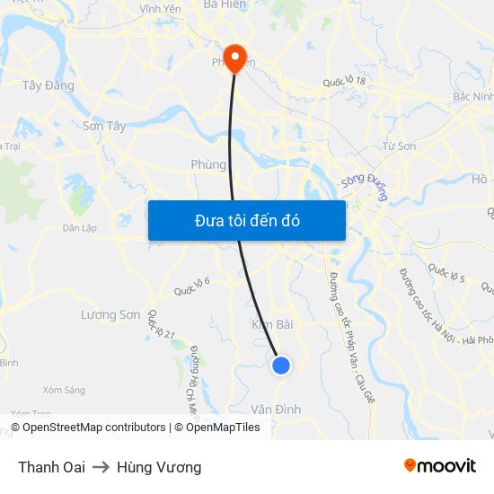 Thanh Oai to Hùng Vương map