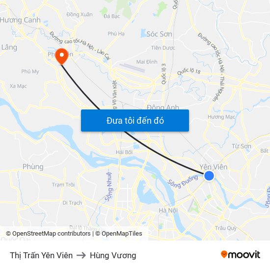 Thị Trấn Yên Viên to Hùng Vương map