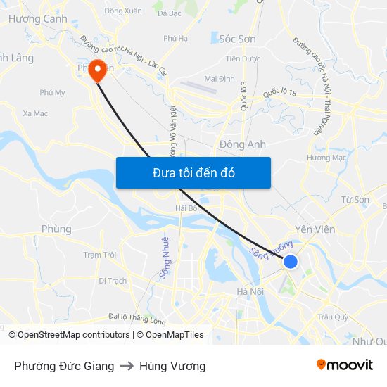 Phường Đức Giang to Hùng Vương map