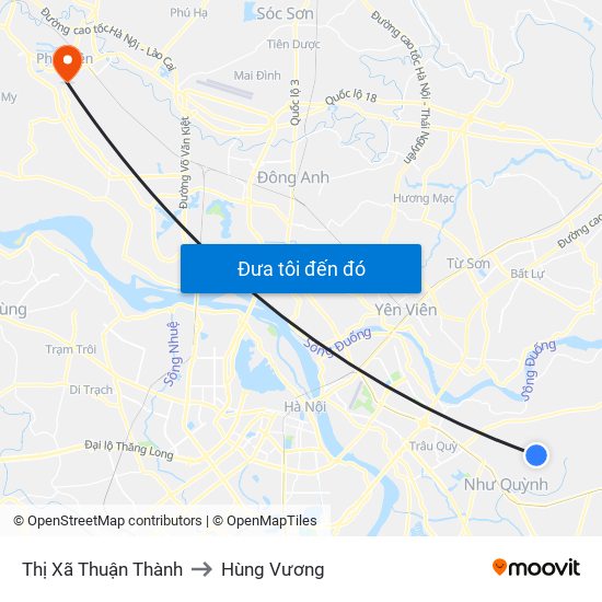 Thị Xã Thuận Thành to Hùng Vương map