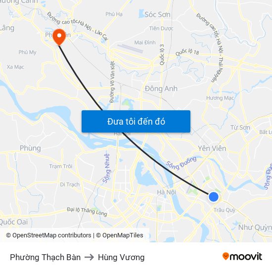 Phường Thạch Bàn to Hùng Vương map