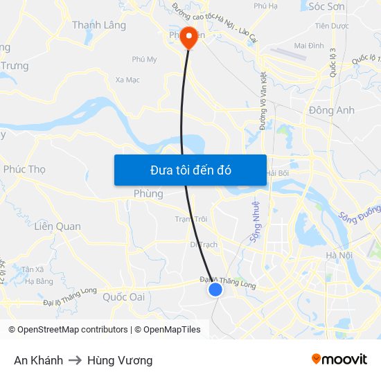 An Khánh to Hùng Vương map