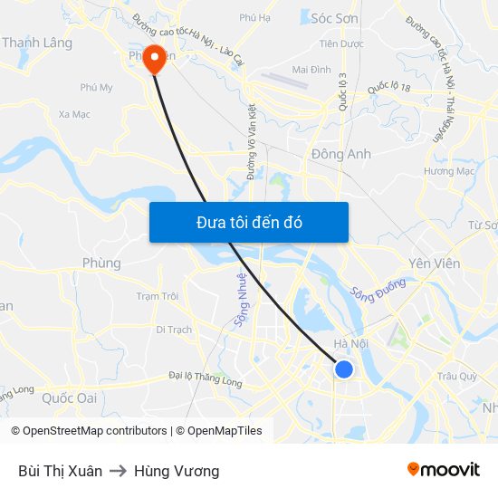 Bùi Thị Xuân to Hùng Vương map