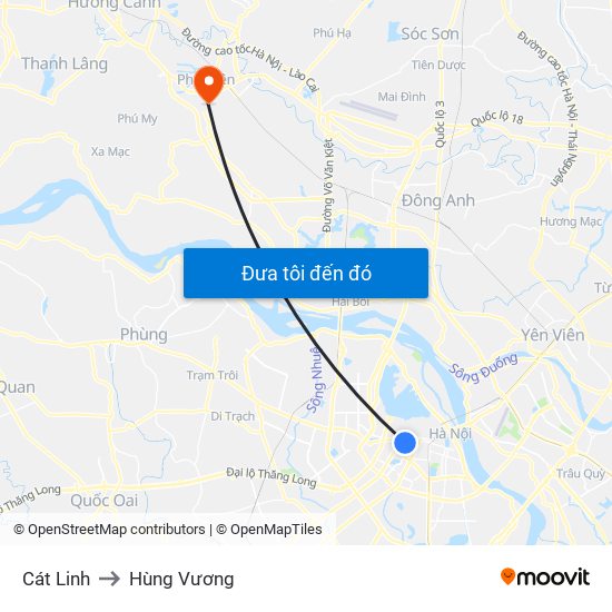 Cát Linh to Hùng Vương map