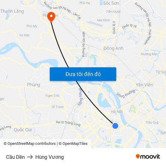 Cầu Dền to Hùng Vương map