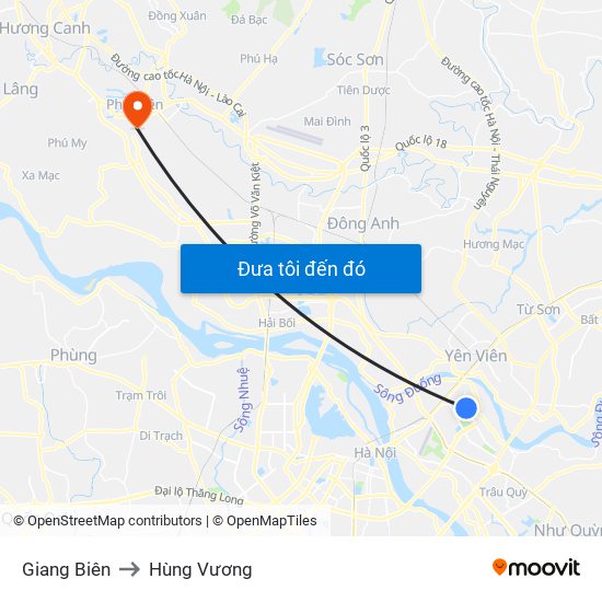 Giang Biên to Hùng Vương map