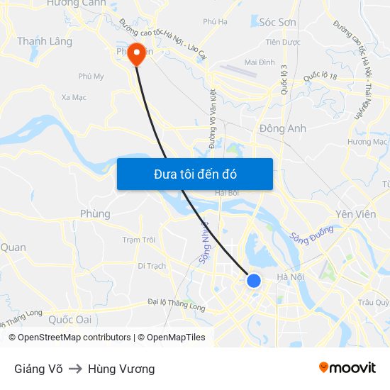 Giảng Võ to Hùng Vương map