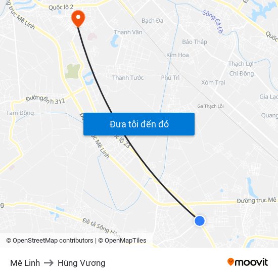 Mê Linh to Hùng Vương map