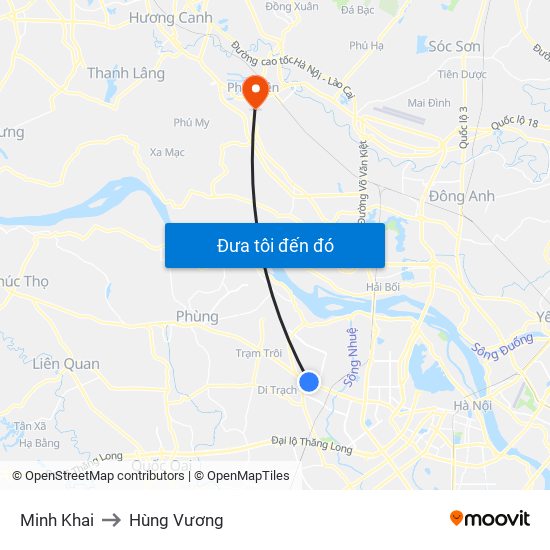 Minh Khai to Hùng Vương map