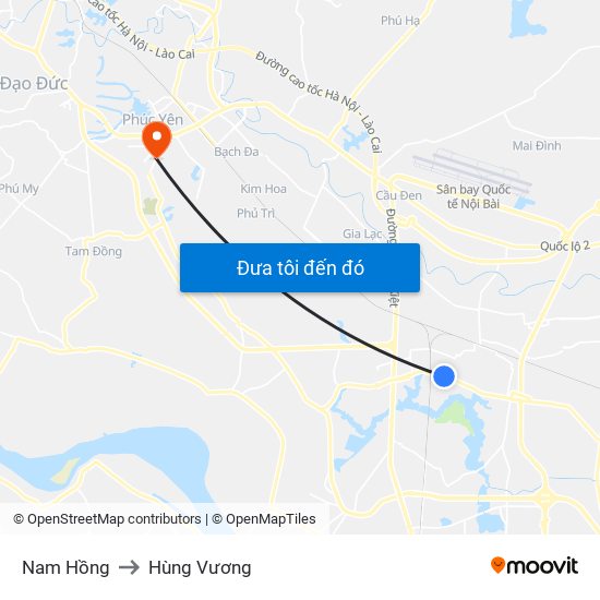 Nam Hồng to Hùng Vương map