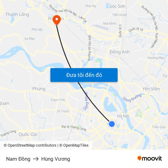 Nam Đồng to Hùng Vương map