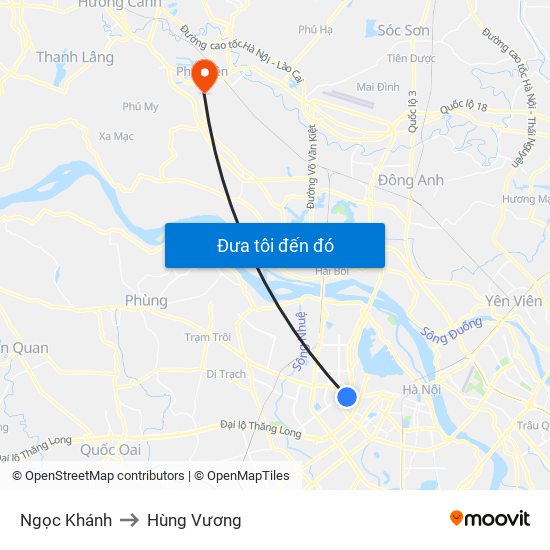 Ngọc Khánh to Hùng Vương map