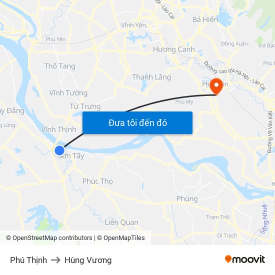 Phú Thịnh to Hùng Vương map