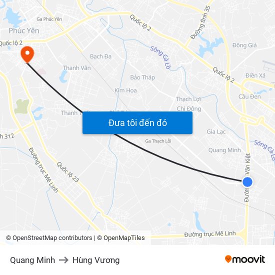 Quang Minh to Hùng Vương map