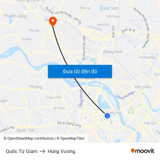 Quốc Tử Giám to Hùng Vương map