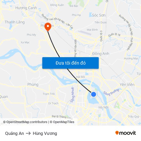 Quảng An to Hùng Vương map