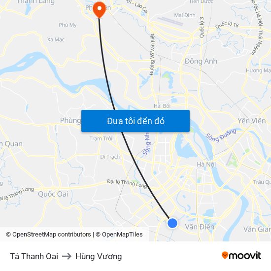 Tả Thanh Oai to Hùng Vương map