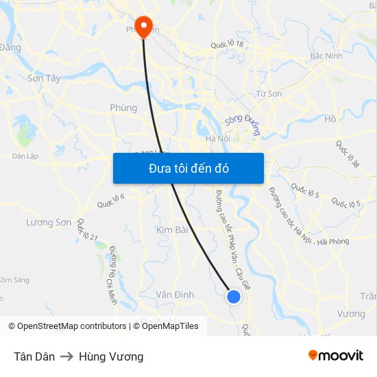 Tân Dân to Hùng Vương map