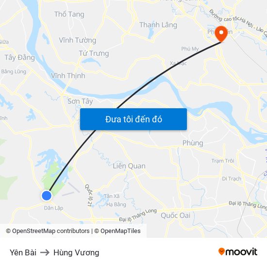 Yên Bài to Hùng Vương map