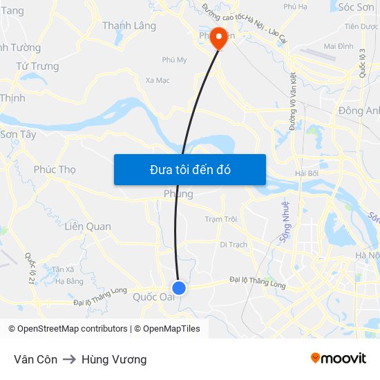 Vân Côn to Hùng Vương map