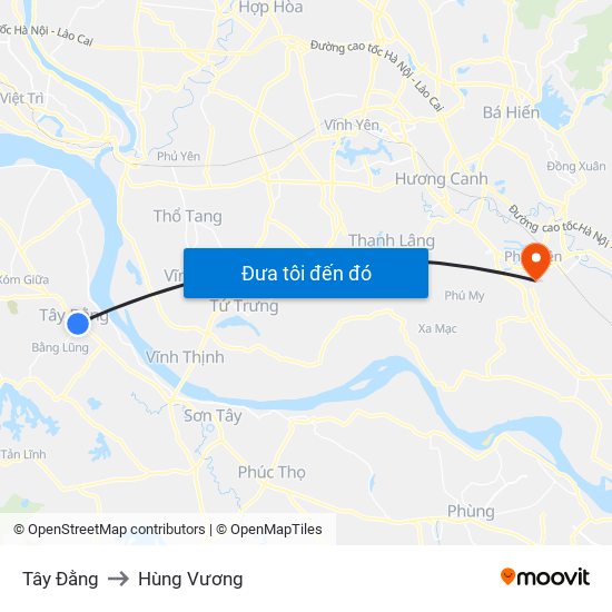 Tây Đằng to Hùng Vương map