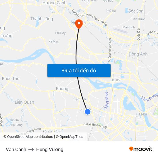 Vân Canh to Hùng Vương map