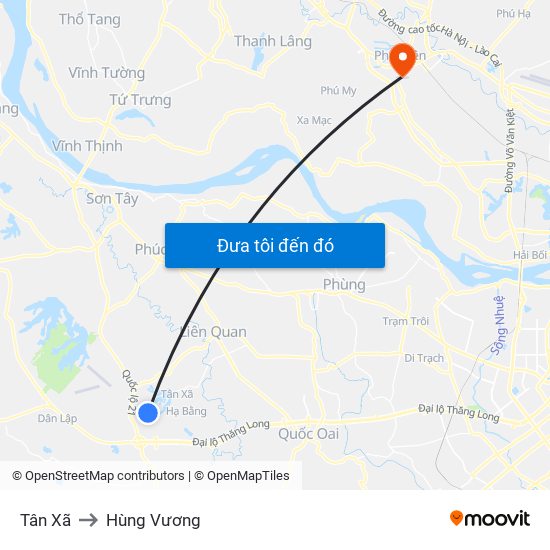 Tân Xã to Hùng Vương map