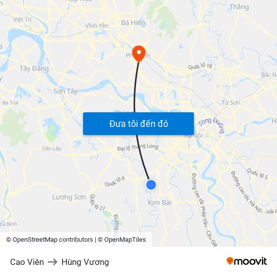 Cao Viên to Hùng Vương map