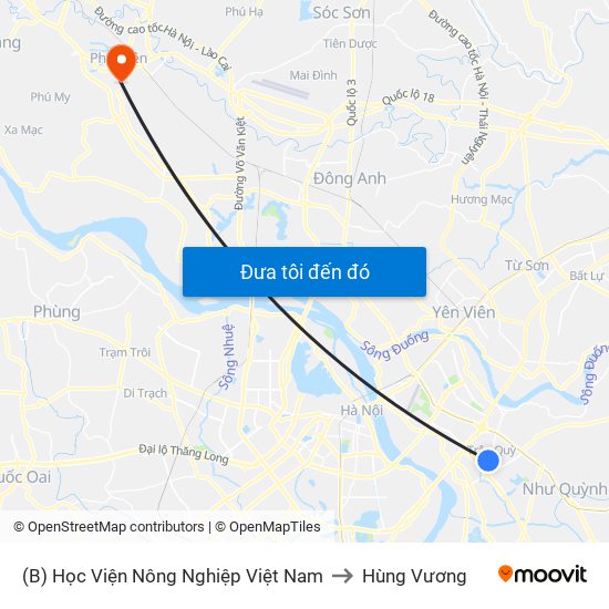 (B) Học Viện Nông Nghiệp Việt Nam to Hùng Vương map