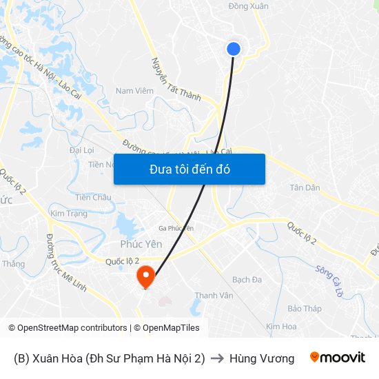 (B) Xuân Hòa (Đh Sư Phạm Hà Nội 2) to Hùng Vương map