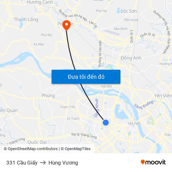 331 Cầu Giấy to Hùng Vương map