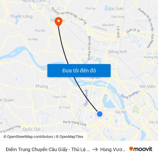 Điểm Trung Chuyển Cầu Giấy - Thủ Lệ 02 to Hùng Vương map