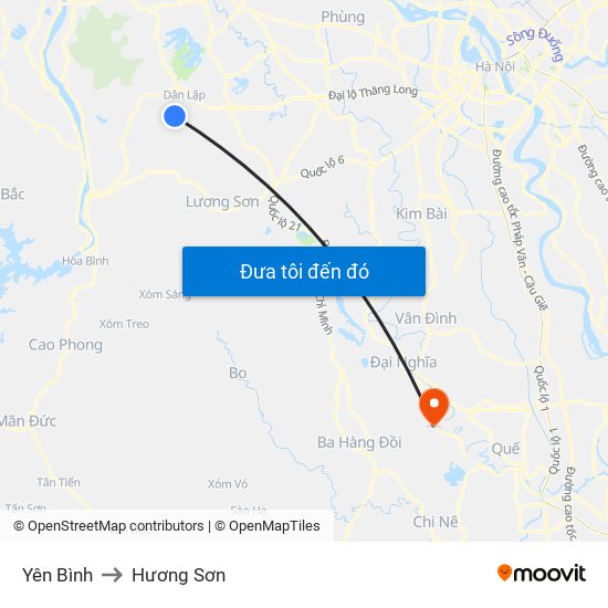 Yên Bình to Hương Sơn map