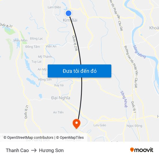 Thanh Cao to Hương Sơn map