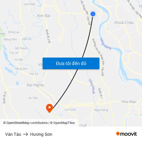 Vân Tảo to Hương Sơn map