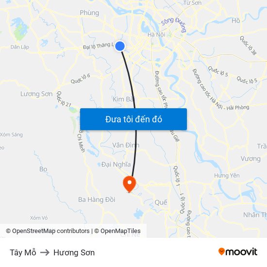 Tây Mỗ to Hương Sơn map