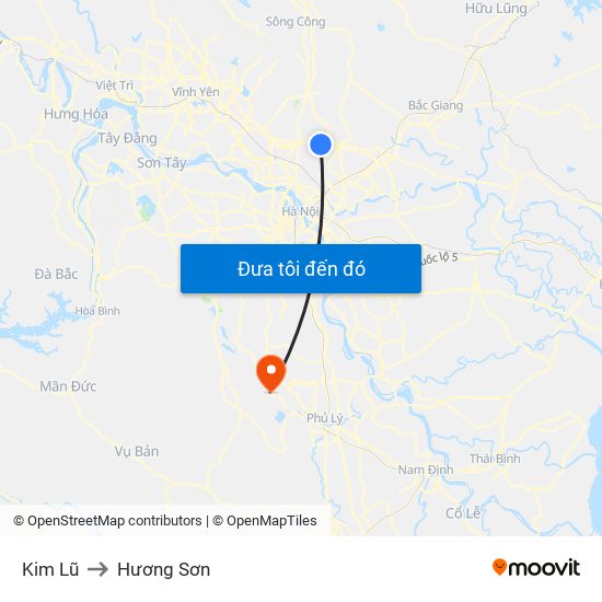 Kim Lũ to Hương Sơn map