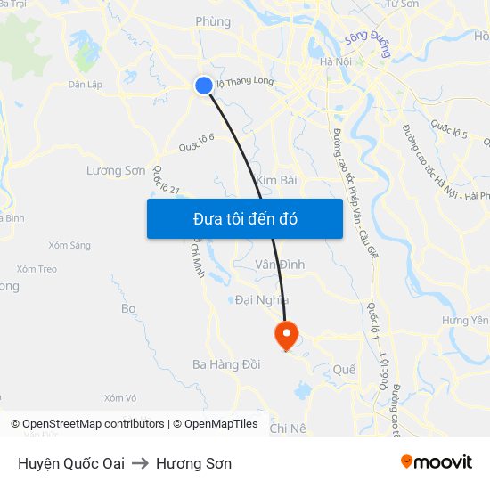 Huyện Quốc Oai to Hương Sơn map