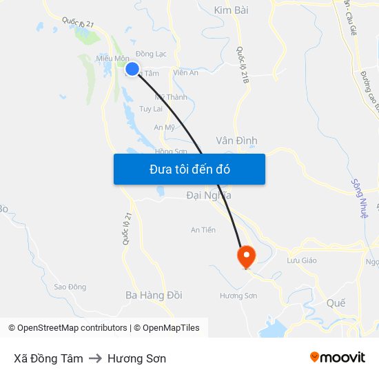 Xã Đồng Tâm to Hương Sơn map
