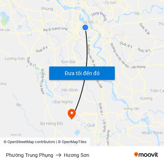 Phường Trung Phụng to Hương Sơn map