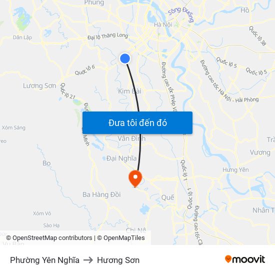 Phường Yên Nghĩa to Hương Sơn map