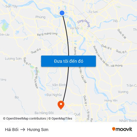 Hải Bối to Hương Sơn map