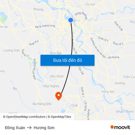 Đồng Xuân to Hương Sơn map