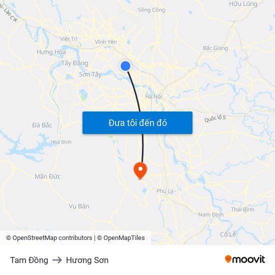 Tam Đồng to Hương Sơn map